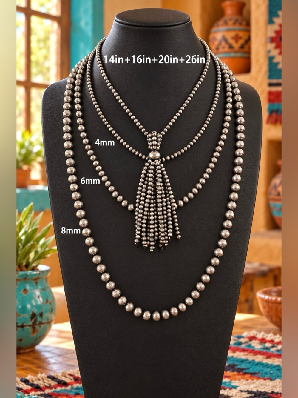 Southwest Western Navajo Pearl Inspired Tassel Beaded Costume Necklace Set - Picture 5 of 6